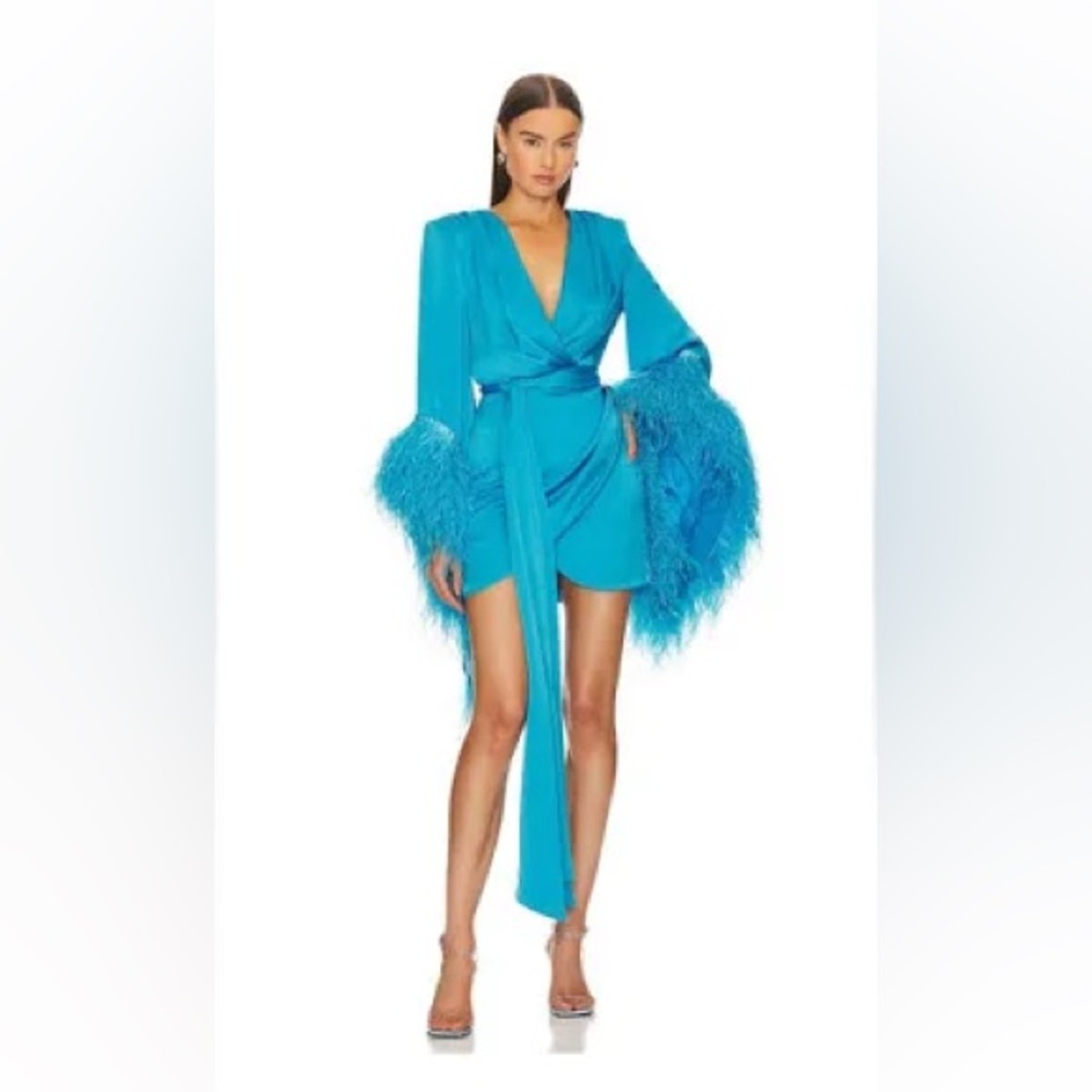 Bronx and Bianco Geisha Blue Dress with Feather Details